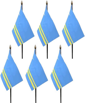 Aruba - 6x - mini vlaggetje van 10 x 15 cm op stokje - Landen vlag - H27 cm