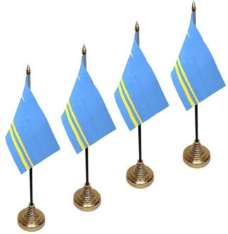 Aruba tafelvlaggetjes - 4x stuks - 10 x 15 cm - met gouden standaard - H27 cm - versiering