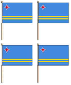 Aruba zwaaivlaggetje - 4x - 15 x 22,5 cm - polyester - op houten stokje - 30 cm