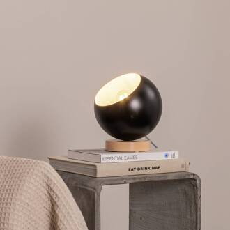 Arvid tafellamp houten voet kap zwart zwart, licht hout