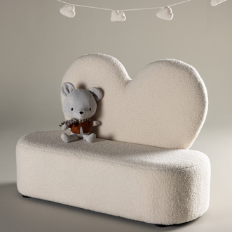 Aryna kinderbankje teddy wit - met hartvormige rugleuning