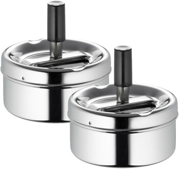 Asbak - 2x - draaiasbak - drukasbak - terrasasbak - chroom - metaal - D9 x H9 cm