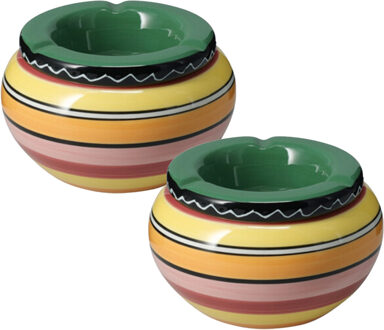 Asbak - 2x - gekleurd - D14 cm - aardewerk - groen - rond - buiten/binnen asbakken