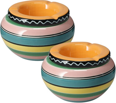 Asbak - 2x - gekleurd - D14 cm - aardewerk - oranje - rond - buiten/binnen asbakken