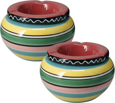 Asbak - 2x - gekleurd - D14 cm - aardewerk - rood - rond - buiten/binnen asbakken