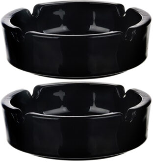 Asbak - 2x - glas - D11 cm - zwart - voor binnen en buiten