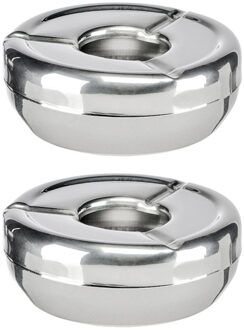 Asbak - 2x - RVS - rond - 12 cm - roestvrij staal - terrasasbak - buitenasbak