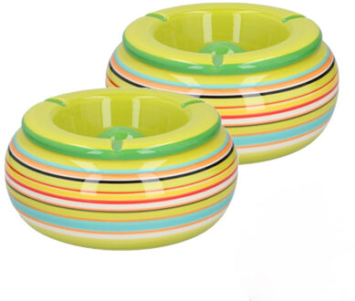 Asbak - 2x stuks - gekleurd - rond - 19 cm - keramiek - buiten - terras asbakken
