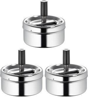 Asbak - 3x - draaiasbak - drukasbak - terrasasbak - chroom - metaal - D9 x H9 cm