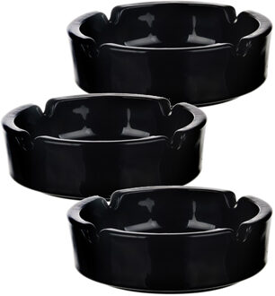 Asbak - 3x - glas - D11 cm - zwart - voor binnen en buiten
