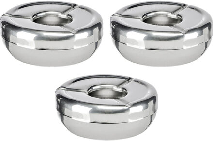 Asbak - 3x - RVS - rond - 12 cm - roestvrij staal - terrasasbak - buitenasbak