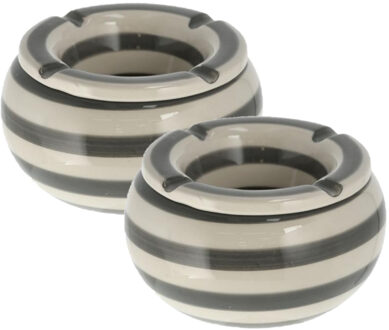 Asbak - 3x stuks - grijs/ wit - gestreept - dolomiet - 13,5 cm - stormasbak