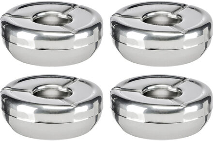 Asbak - 4x - RVS - rond - 12 cm - roestvrij staal - terrasasbak - buitenasbak