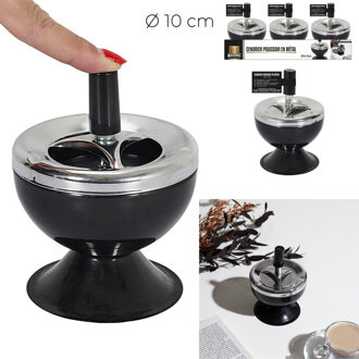 Asbak - D10 cm - metaal - zwart - drukknop - draaiasbak