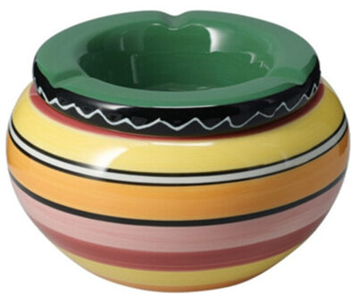 Asbak - gekleurd - D14 cm - aardewerk - groen - rond - buiten/binnen asbakken