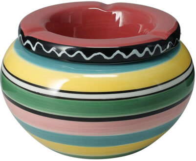 Asbak - gekleurd - D14 cm - aardewerk - rood - rond - buiten/binnen asbakken
