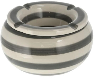 Asbak - grijs/ wit - gestreept - dolomiet - 13,5 cm - stormasbak