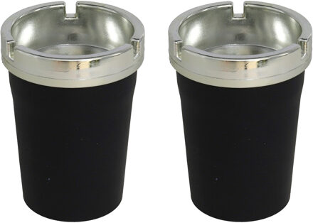 Asbak met deksel - 2x - voor auto, strand en tuin - zwart - 11 x 8 cm - kunststof