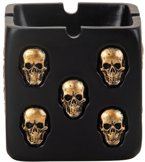 Asbak met Skulls - Keramiek - D8 x H8 cm - zwart - binnen/balkon/serre