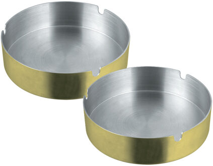Asbak rond - 2x - RVS metaal - goud metallic - 9 x 3 cm