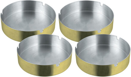 Asbak rond - 4x - RVS metaal - goud metallic - 9 x 3 cm