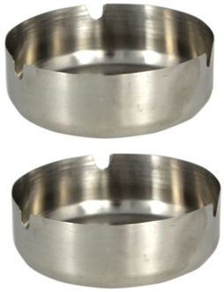 Asbak rond - Set van 2x stuks - RVS metaal - zilvergrijs - 9 x 3 cm