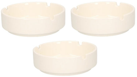 Asbak - Set van 3x stuks - wit - porselein - 10 cm