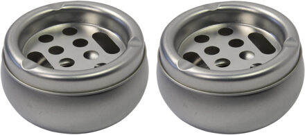 Asbak / terras asbak - 2x - van tin metaal - mat zilver - Dia 10 x H5 cm - asbakken