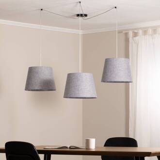 Ascot hanglamp, grijs, stof, 3-lamps, decentraal grijs, zwart