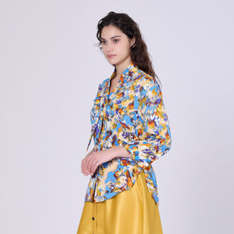 Ascot-tie blouse en abstracte print Blauw - M