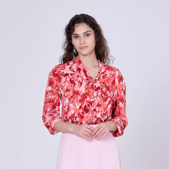 Ascot-tie blouse en abstracte print Roze - XL