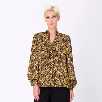 Ascot-tie blouse en kunst-deco print Mosterdgeel - L