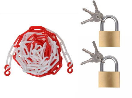 ASF Fischer Afzetketting met 2x hangsloten van 40 mm - rood/wit - 5 meter - kunststof - afzetting