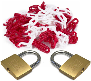 ASF Fischer Afzetketting met 2x hangsloten van 40 mm - rood/wit - 5 meter - kunststof - afzetting
