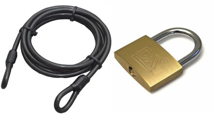 ASF Fischer staalkabel met hangslot 60 mm - kabel geplastificeerd 10m x 8mm - slot met sleutels