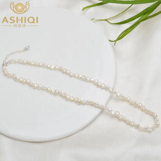 ASHIQI Natural Freshwater Pearl Choker Necklace Baroque pearl Jewelry for Women wedding 925 Silver Clasp Wholesale 2020 trend