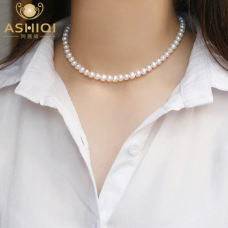 ASHIQI Natural freshwater pearl Chokers necklace 925 sterling silver jewelry for women gift new fashion