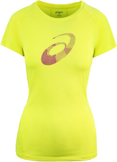 ASICS Graphic SS Running T-shirt Dames Sportshirt - Maat M  - Vrouwen - geel/roze