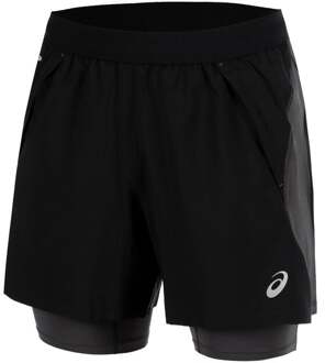 ASICS Road 2in1 5in Hardloopshorts Heren-zwart, donkergrijs - S,M,L,XL,XXL