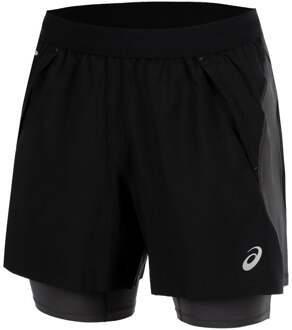ASICS Road 2in1 5in Hardloopshorts Heren-Zwart,Donkergrijs - S,M,L,XXL