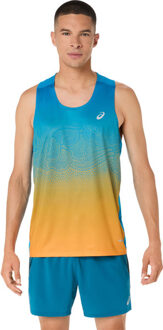 ASICS Road Fade Singlet Heren blauw/oranje - XL
