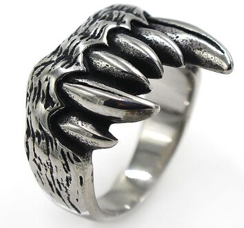 Asjerlya Titanium Staal Dier Tanden Ringen Voor Mannen Punk Ring Hip Hop Rock Rvs Ring Sieraden 10