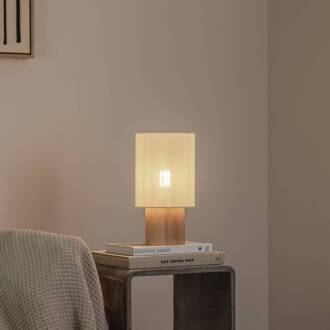 Asolita tafellamp houten voet kap wit wit, licht hout