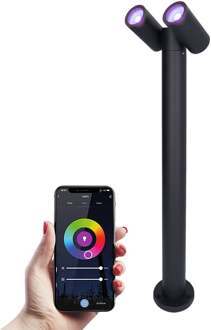 Aspen double Smart WiFi & Bluetooth LED sokkellamp 60cm - Kantelbaar - incl. 2x GU10 - RGBWW - IP65 - Google Home en Amazon Alexa - Zwart - Buitenlamp geschikt als padverlichting
