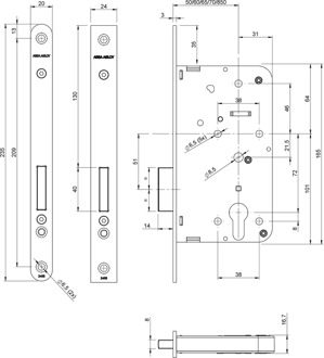 Assa abloy 2455 Kastslot | DM60mm | PC | voorplaat staal gelakt 24x235mm rechthoekig | DR 1+2+3+4 - 7962024