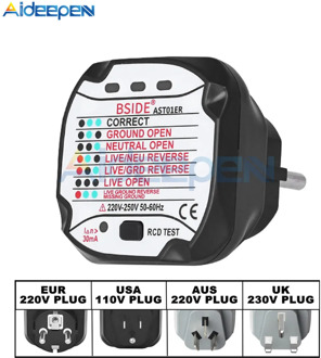 AST01 Electric Socket Tester EU US UK AU Plug RCD GFCI Test Outlet Detector Ground Zero Line Plug Polarity Phase Check Wall Plug
