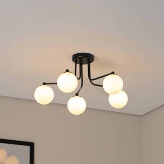 Astral plafondlamp, zwart, lengte 64 cm, staal/glas zwart, opaal