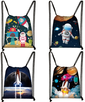 Astronaut Rocket Spaceship Drawstring Bag Teenager Boys Girls Storage Bag Galaxy Travel Backpack Kids Bookbag Shopping Bags Gift