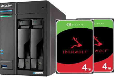 Asustor Lockerstor 2 incl. 2x Seagate IronWolf 4 TB harde schijf NAS