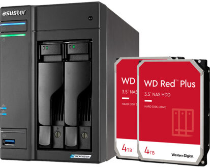 Asustor Lockerstor 2 incl. 2x WD Red Plus 4 TB harde schijf NAS